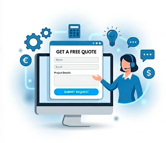 Digital Marketing Illustration with Woman on Headset and Quote Form